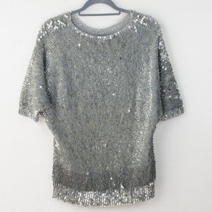 80s Vintage Sequin Silver Shirt Small | Buleks | Made in Turkey